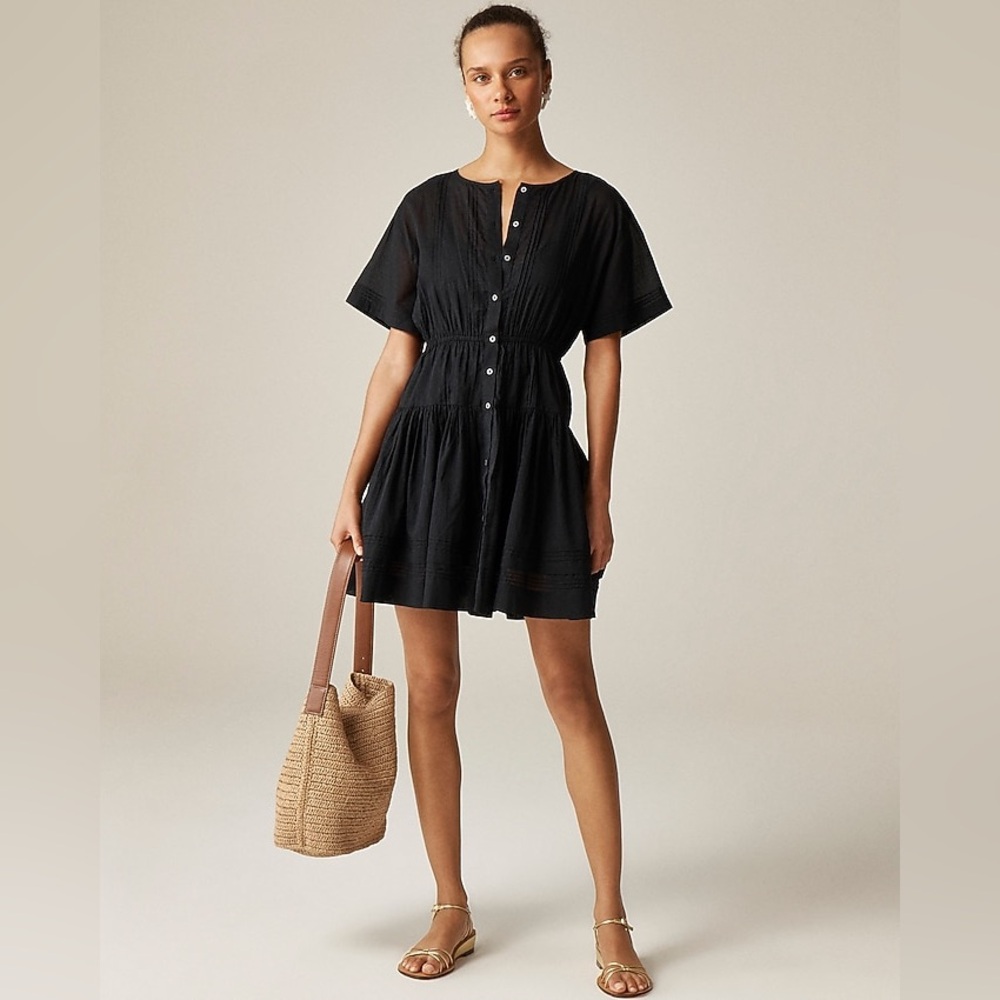 NWT J.Crew Pintuck mini shirtdress in cotton voile Black XL Preppy Casual Party